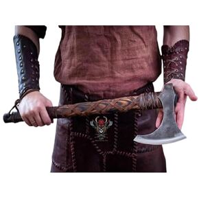 Forest Hunting | Viking axe real of norsmen custom handmade ax medieval Axe viking costume men camping ax warrior axes, Tomahawk,Bearded , Battle ready axe of 27'' ashwood handle and 3.5lbs with Leather Sheath , Viking gifts men (Ragnar lothbrok axe)