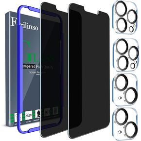 Ferilinso for iPhone 14 Plus iPhone 13 Pro Max Privacy Screen Protector 2 Pack 9H Anti Spy Tempered Glass with 2 Pack Camera Lens Protector Case Friendly Bubble free accessories