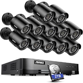 نظام كاميرا أمان ANNKE 16 قناة HD-TVI 1080P Lite Video DVR و(12) كاميرات مقاومة للطقس داخلية/خارجية بدقة 2.0 ميجابكسل مع مصابيح LED للرؤية الليلية بالأشعة تحت الحمراء سعة 2 تيرابايت