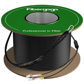 Fibergaga-50M(165ft) OM3 LC to LC Fiber Patch Cable,Outdoor Armored Direct Burial Fiber Optic Cable Cord,10GB Multimode Jumper Duplex 50/125um with Pulling Eye Kit Installed on one end