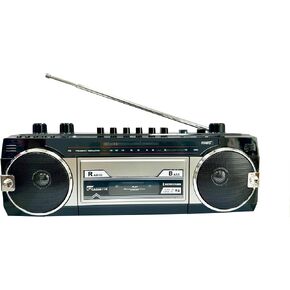 Retro Boombox, Convert Cassettes to USB/SD, Radio Cassette Player Recorder, USB/Micro SD Slots, Headphone Jack, Built-in Microphone，Black