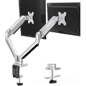 MOUNTUP Dual Monitor Desk Mount, Die-Cast Aluminum Fully Adjustable Double Monitor Arm with Gas Spring, Computer Monitor Stand Fits 2 Screen 17 to 32 inch - Each Arm Holds up to 17.6LBS, MU0024