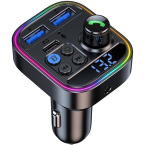 Bluetooth 5.3 FM Transmitter, Wireless Radio, PD Car Charger, MP3 Player, USB Disk Support, Built-in Microphone, Headphones Connectivity