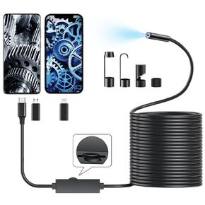 16.4ft Endoscope Camera with Light for iPhone and Android, 1920P HD IP67 Waterproof Borescope with 8 Adjustable LED Lights, Semi-Rigid Snake Camera, 7.9mm Inspection Camera