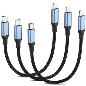 6 Inch USB C to Lightning Cable, 3Pack [MFi Certified] 0.5 foot Short Type c to iPhone Charger Cable Nylon Braided USBC Fast Charging Cord for iPhone 14/13/12/11Pro/X/XR/8/7/6/Plus/SE/iPad, PowerBank