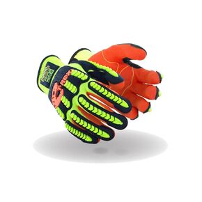 MAGID Impact Level 2 Resistant TPR Work Gloves with Grip, 1 Pair, High Visibility, Size 10 (XL), Sandy Nitrile Coated (NitriX), Machine Washable & Reusable, T-REX Flex Series TRX500