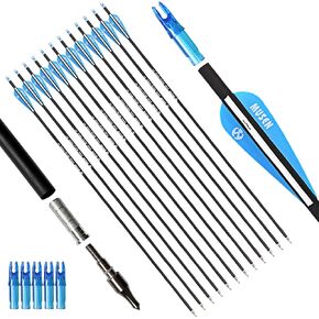 Musen Archery 30/28 Inch Carbon Practice Targeting Arrows with Removable for Youth Compound & Recurve Bow Target (Pack of 12)