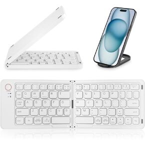 Mini Foldable Bluetooth Keyboard - Portable Wireless Full Size Keyboard (Sync Up to 3 Devices), Ultra-Slim Aluminum Travel Folding Keyboard for iPhone iPad Mac Android Windows iOS (Black)