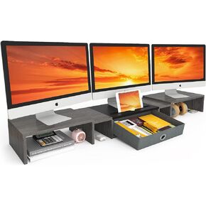 WESTREE Triple Dual Monitor Stand Riser with Drawer,Extra Large Adjustable for 2~3 Monitors,Solt for Phone & Tablet, Desktop Organizer Stand for Computer,Laptop,Printer,TV