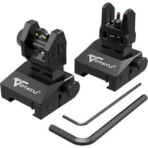 VOTATU V2 Fiber Optic Iron Sights, Flip Up Front and Rear Backup Sights with Green Red Fiber Optics Dots, Tool-Free Adjustable Front Sight Rapid Transition