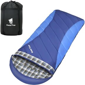 GEERTOP Flannel Sleeping Bag for Adults XXL, Large Wide Camping Sleeping Bag 4 Season, 0 Degree Sleeping Bag for Winter Cold Weather (Blue)