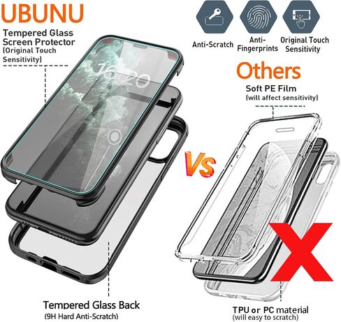 حافظة UBUNU لهاتف iPhone 12 Pro Max مع واقي شاشة مدمج من الزجاج المقسى وطبقة مزدوجة مطورة 360 درجة لكامل الجسم حافظة هاتف شفافة لهاتف iPhone 12 Pro Max 6.7 بوصة للرجال والنساء - أزرق in Saudi Arabia