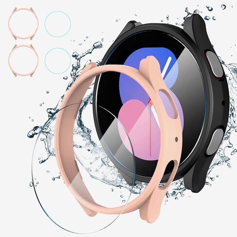 2+2 حزمة Suoman لساعة Samsung Galaxy Watch 4 مقاس 40 مم واقي شاشة + غطاء واقي، شاشة من الزجاج المقسى + مجموعة حافظة حماية غير لامعة من البولي كربونات لساعة Galaxy Watch 4 40 مم (أسود + أسود) in Kuwait