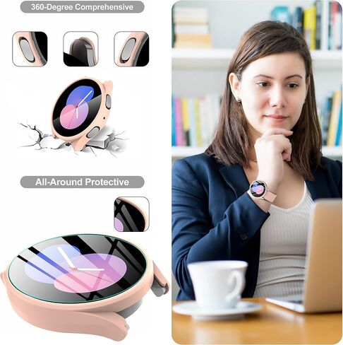 2+2 حزمة Suoman لساعة Samsung Galaxy Watch 4 مقاس 40 مم واقي شاشة + غطاء واقي، شاشة من الزجاج المقسى + مجموعة حافظة حماية غير لامعة من البولي كربونات لساعة Galaxy Watch 4 40 مم (أسود + أسود) in Kuwait