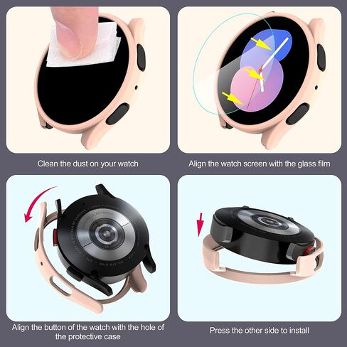 2+2 حزمة Suoman لساعة Samsung Galaxy Watch 4 مقاس 40 مم واقي شاشة + غطاء واقي، شاشة من الزجاج المقسى + مجموعة حافظة حماية غير لامعة من البولي كربونات لساعة Galaxy Watch 4 40 مم (أسود + أسود) in Kuwait