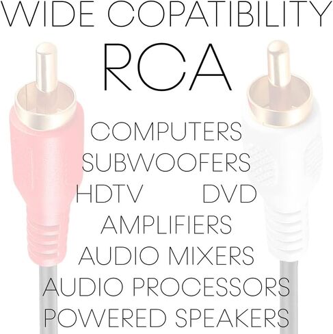Cmple - 2 RCA to 2 RCA Cables 1.5ft, Stereo Audio Speaker Cable Male to Male Dual RCA Cord Subwoofer Cable for Car Stereo, Marine Audio, Audio Mixer, Amplifier - Black in Saudi Arabia