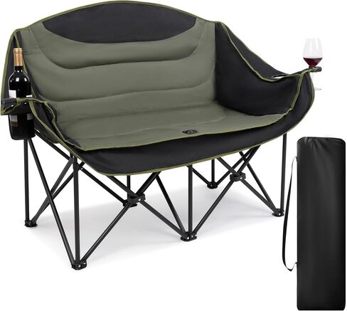 UBALANCE Double Camping Chair for Adults - Heavy Duty 650LBS Portable Camping Chairs Oversized Camping Loveseat, Folding Camping Chair for Garden Lawn Sport Picnic Beach Fishing (Green) in Saudi Arabia