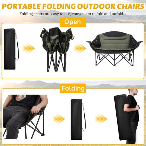 UBALANCE Double Camping Chair for Adults - Heavy Duty 650LBS Portable Camping Chairs Oversized Camping Loveseat, Folding Camping Chair for Garden Lawn Sport Picnic Beach Fishing (Green) in Saudi Arabia