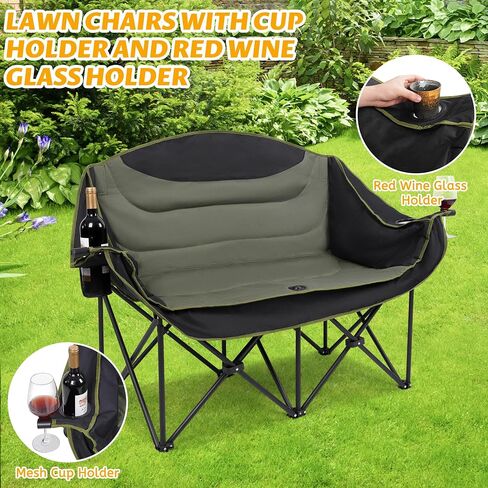 UBALANCE Double Camping Chair for Adults - Heavy Duty 650LBS Portable Camping Chairs Oversized Camping Loveseat, Folding Camping Chair for Garden Lawn Sport Picnic Beach Fishing (Green) in Saudi Arabia