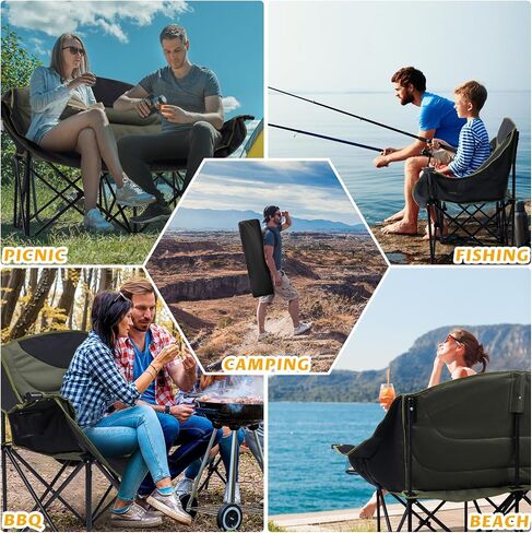 UBALANCE Double Camping Chair for Adults - Heavy Duty 650LBS Portable Camping Chairs Oversized Camping Loveseat, Folding Camping Chair for Garden Lawn Sport Picnic Beach Fishing (Green) in Saudi Arabia