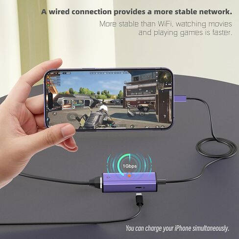 محول لايتنينج إلى إيثرنت من صن شوت، 2 في 1 شبكة لايتنينج إلى RJ45 LAN ومنفذ شحن، متوافق مع iPhone/iPad/iPod، يدعم شبكة إيثرنت عالية السرعة 10/100/1000 ميجابت في الثانية (1.65 قدم) in Saudi Arabia