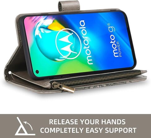 حافظة هاتف Asuwish لهاتف Moto G8 Power Wallet غطاء خلوي مع واقي شاشة وحبل معصم وحزام معصم زهرة ماندالا وسحاب وحامل بطاقات MotoG8Power Motorola 8 8G G8Power XT2041-1 2020 نساء بنات رمادي in Saudi Arabia