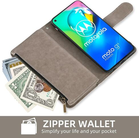 حافظة هاتف Asuwish لهاتف Moto G8 Power Wallet غطاء خلوي مع واقي شاشة وحبل معصم وحزام معصم زهرة ماندالا وسحاب وحامل بطاقات MotoG8Power Motorola 8 8G G8Power XT2041-1 2020 نساء بنات رمادي in Saudi Arabia