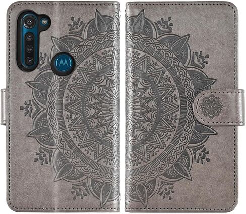 حافظة هاتف Asuwish لهاتف Moto G8 Power Wallet غطاء خلوي مع واقي شاشة وحبل معصم وحزام معصم زهرة ماندالا وسحاب وحامل بطاقات MotoG8Power Motorola 8 8G G8Power XT2041-1 2020 نساء بنات رمادي in Saudi Arabia