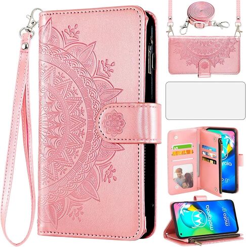 حافظة هاتف Asuwish لهاتف Moto G8 Power Wallet غطاء خلوي مع واقي شاشة وحبل معصم وحزام معصم زهرة ماندالا وسحاب وحامل بطاقات MotoG8Power Motorola 8 8G G8Power XT2041-1 2020 نساء بنات رمادي in Saudi Arabia