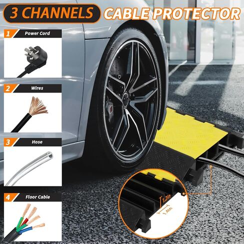 Cable Ramp 1 Pack 3 Channel Rubber Cable Protector Ramps, Cable Wire Cord Cover Ramp, 28000 lbs Capacity Heavy Duty Speed Bump Driveway Outdoor Hose Cable Ramp Protective Cover in Saudi Arabia