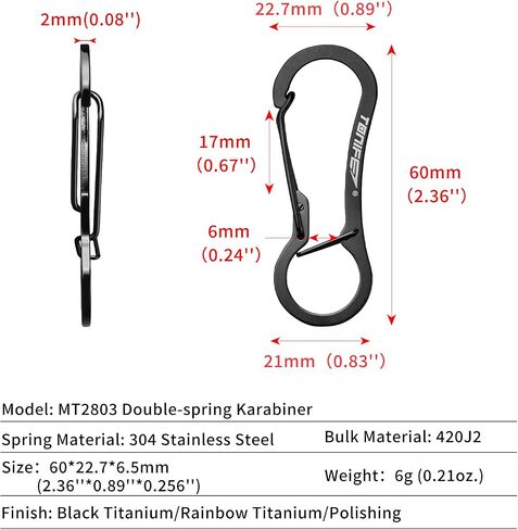 TONIFE Carabiner Clip 2-Pack, Stainless Steel Carabiner Keychain, Spring Snap Hook for Dog Leash and Key Ring in Saudi Arabia