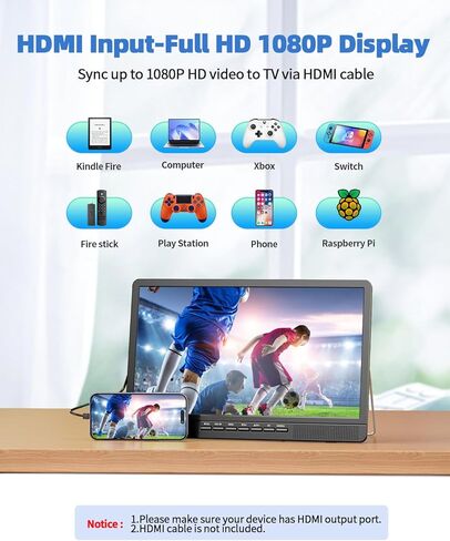 تلفزيون ديسوبري 18 بوصة محمول مع هوائي، تلفزيون صغير مع مدخل HDMI 1080P، مدخل AV، منفذ USB، حامل مدمج، تلفزيون محمول صغير للمطبخ وغرفة النوم والتخييم RV، جهاز تحكم عن بعد، لا بطارية ولا واي فاي in Kuwait