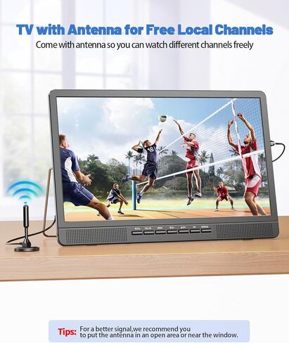 تلفزيون ديسوبري 18 بوصة محمول مع هوائي، تلفزيون صغير مع مدخل HDMI 1080P، مدخل AV، منفذ USB، حامل مدمج، تلفزيون محمول صغير للمطبخ وغرفة النوم والتخييم RV، جهاز تحكم عن بعد، لا بطارية ولا واي فاي in Kuwait