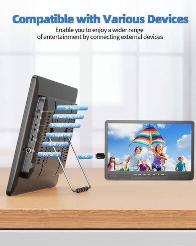 تلفزيون ديسوبري 18 بوصة محمول مع هوائي، تلفزيون صغير مع مدخل HDMI 1080P، مدخل AV، منفذ USB، حامل مدمج، تلفزيون محمول صغير للمطبخ وغرفة النوم والتخييم RV، جهاز تحكم عن بعد، لا بطارية ولا واي فاي in Kuwait