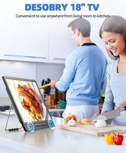 تلفزيون ديسوبري 18 بوصة محمول مع هوائي، تلفزيون صغير مع مدخل HDMI 1080P، مدخل AV، منفذ USB، حامل مدمج، تلفزيون محمول صغير للمطبخ وغرفة النوم والتخييم RV، جهاز تحكم عن بعد، لا بطارية ولا واي فاي in Kuwait
