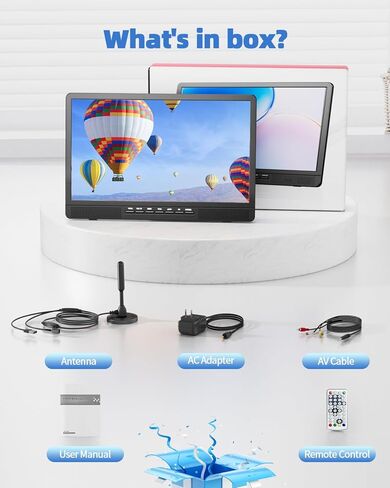 تلفزيون ديسوبري 18 بوصة محمول مع هوائي، تلفزيون صغير مع مدخل HDMI 1080P، مدخل AV، منفذ USB، حامل مدمج، تلفزيون محمول صغير للمطبخ وغرفة النوم والتخييم RV، جهاز تحكم عن بعد، لا بطارية ولا واي فاي in Kuwait