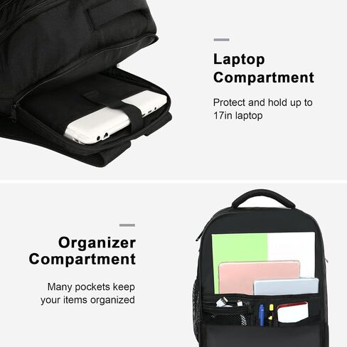 MATEIN Carry on Backpack, Extra Large 40L Flight Approved Travel Laptop Backpack with USB Port, 17 Inch Water Resistant Luggage Computer Daypack College Overnight Weekender Bag for Men & Women, Black in Kuwait
