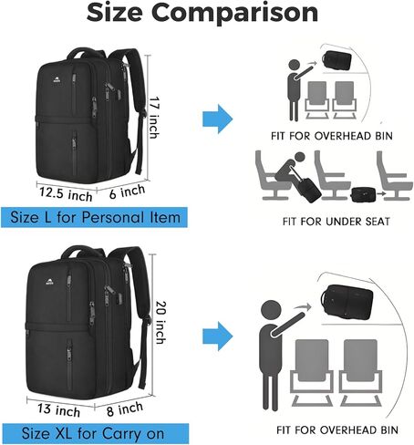 MATEIN Carry on Backpack, Extra Large 40L Flight Approved Travel Laptop Backpack with USB Port, 17 Inch Water Resistant Luggage Computer Daypack College Overnight Weekender Bag for Men & Women, Black in Kuwait