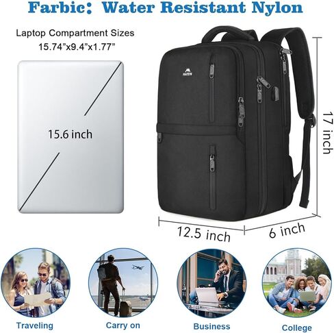 MATEIN Carry on Backpack, Extra Large 40L Flight Approved Travel Laptop Backpack with USB Port, 17 Inch Water Resistant Luggage Computer Daypack College Overnight Weekender Bag for Men & Women, Black in Kuwait