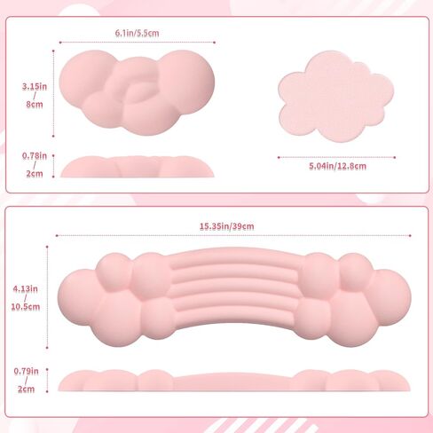 Cloud Wrist Rest Keyboard, Cloud Palm Rest Set with PU Leather Memory Foam, Cute Keyboard Rest for Wrist Support and Arm Rest, Desk Cloud Wrist Pad for PC/Gaming/Hand Cushion/Computer(Pink) in Saudi Arabia
