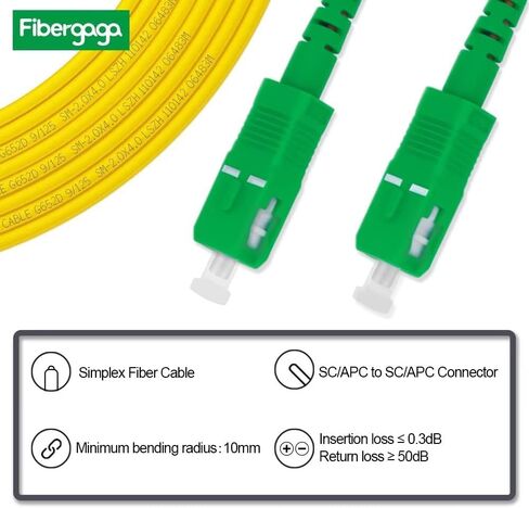 Fibergaga-5m(16ft) OS2 SC/APC to SC/APC Fiber Patch Cable Single Mode Fiber, Simplex, Length Option: 0.5M(1.6ft)-100m(328ft) 9/125µm 2.0mm Cable Diameter Fiber Optic Cable, OS1/OS2 Compatible in Saudi Arabia