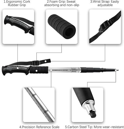 Trekking Poles, 2 Pack Hiking Trekking Poles Adjustable, Lightweight, Anti Shock, Telescopic Walking Sticks for Men Women for Camping, Mountaining, Walking-Silver in Saudi Arabia