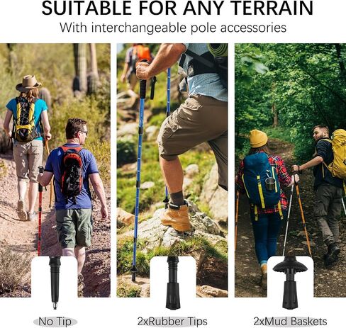 Trekking Poles, 2 Pack Hiking Trekking Poles Adjustable, Lightweight, Anti Shock, Telescopic Walking Sticks for Men Women for Camping, Mountaining, Walking-Silver in Saudi Arabia
