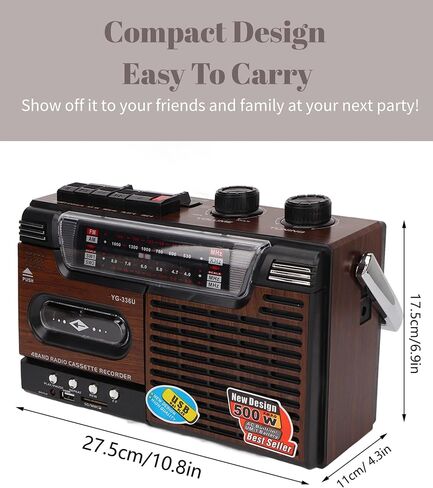 Tape Cassette Player Recorder, Classic 80s Style Portable Boombox SW1 SW2 AM FM Radio, Noiseless Stereo Speaker Retro Home Audio Stereo, Support Storage Card, USB, Antenna, Headphone Jack(US) in Kuwait