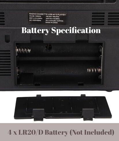 Tape Cassette Player Recorder, Classic 80s Style Portable Boombox SW1 SW2 AM FM Radio, Noiseless Stereo Speaker Retro Home Audio Stereo, Support Storage Card, USB, Antenna, Headphone Jack(US) in Kuwait
