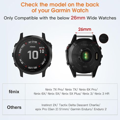 حزام تكتيكي متين لـ Garmin Fenix ​​7X/Fenix ​​7X Pro/Fenix ​​6X Pro/Fenix ​​5X Plus/Fenix ​​5X/Fenix ​​3/Fenix ​​3 HR/Tactix Delta/Descent/Epix Pro 2 51 مم، نايلون لساعة Garmin Quickfit 26 in Kuwait