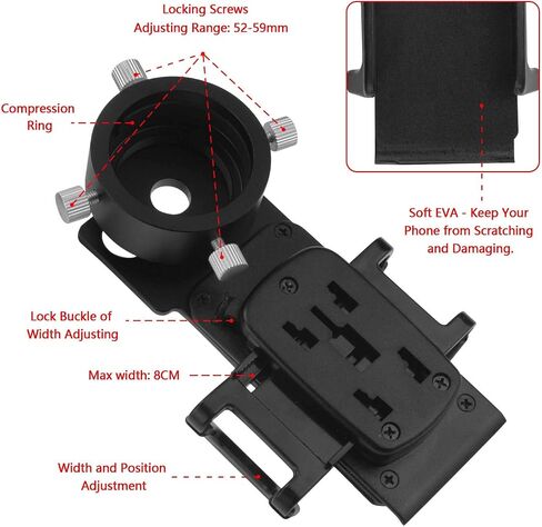 Astromania Universal Camera Photo Eyepiece Adapter 44-52mm with T2 Thread | Feature T2 Thread for Astrphotography,Single Eyepiece Adapter,Black Anodized Aluminum,Fit Spotting Scope Binoculars Monocular in Saudi Arabia