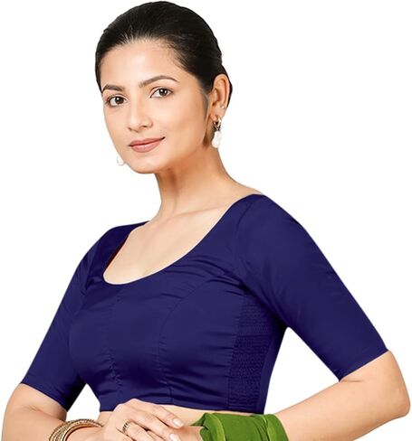 Chandrakala Stretchable Silk Saree Blouses for Women with Elastic Sides,Readymade (B219-P) in Kuwait