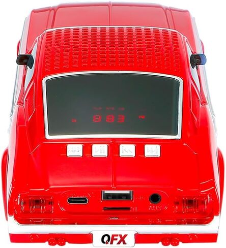 مكبر صوت QFX Bluetooth 1965 Retro Car Replica، مكبرات صوت 3 بوصة، وصلة بدون استخدام اليدين، ميكروفون مدمج، راديو FM ومصابيح LED للحفلات، أسود - BT-1965-BLK in Kuwait