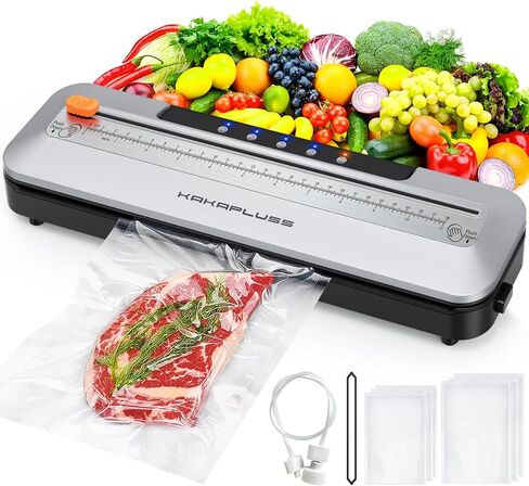 Vacuum Sealer, Automatic Food Sealer Machine, Dry/Moist Sealer, Built-in Cutter, with 15 Sealing Bags & Air Suction Hose & Extra Gasket, for Bags, Jars and Containers Food Fresh and Storage, White in Saudi Arabia